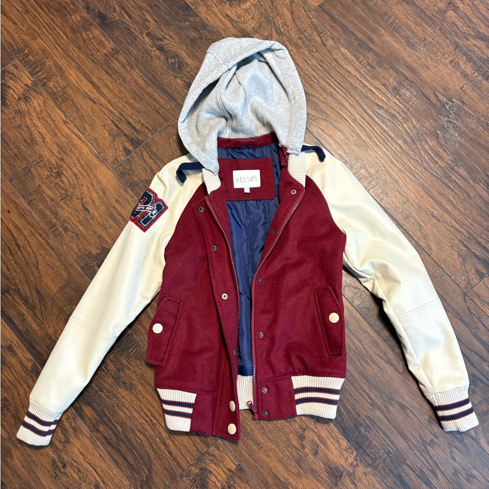 dELiA*s Burgundy and Cream Kids Jacket with Hood
